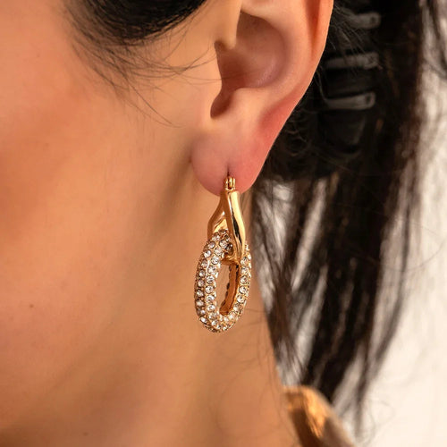 Punk Circle Pendant Shiny Rhinestone Stainless Steel Drop Earrings