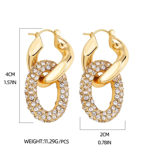 Punk Circle Pendant Shiny Rhinestone Stainless Steel Drop Earrings