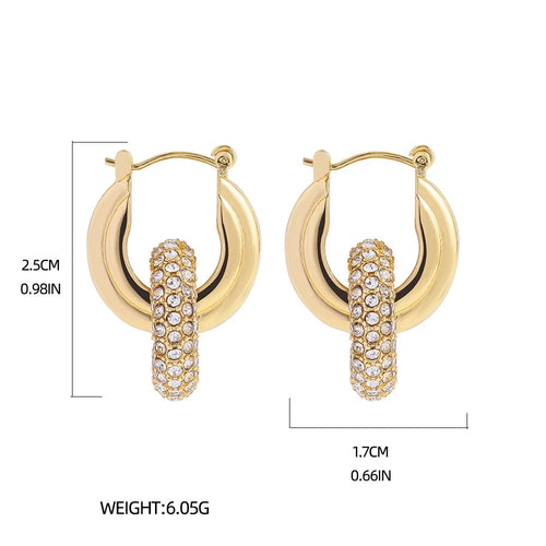 Punk Circle Pendant Shiny Rhinestone Stainless Steel Drop Earrings