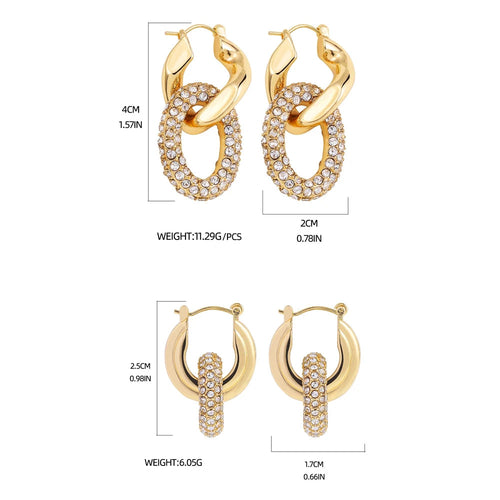 Punk Circle Pendant Shiny Rhinestone Stainless Steel Drop Earrings
